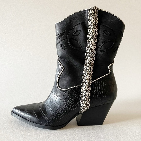 Dolce Vita Boots Lori Croc Embossed Cutout Braided Western Festival Boho Black 8 - Picture 11 of 15